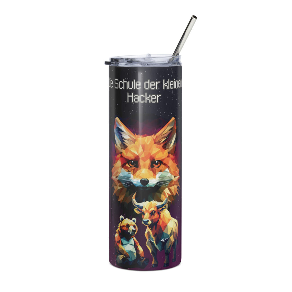 Edelstahl-Tumbler zu „Die Schule der kleinen Hacker – Abenteuer im Krypto-Universum“ | Felix, Bär & Stier | 600 ml